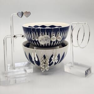 Sterling Silver Earring Wardrobe, 9 Pairs Hoops Hearts Dangles Cluster, Pierced